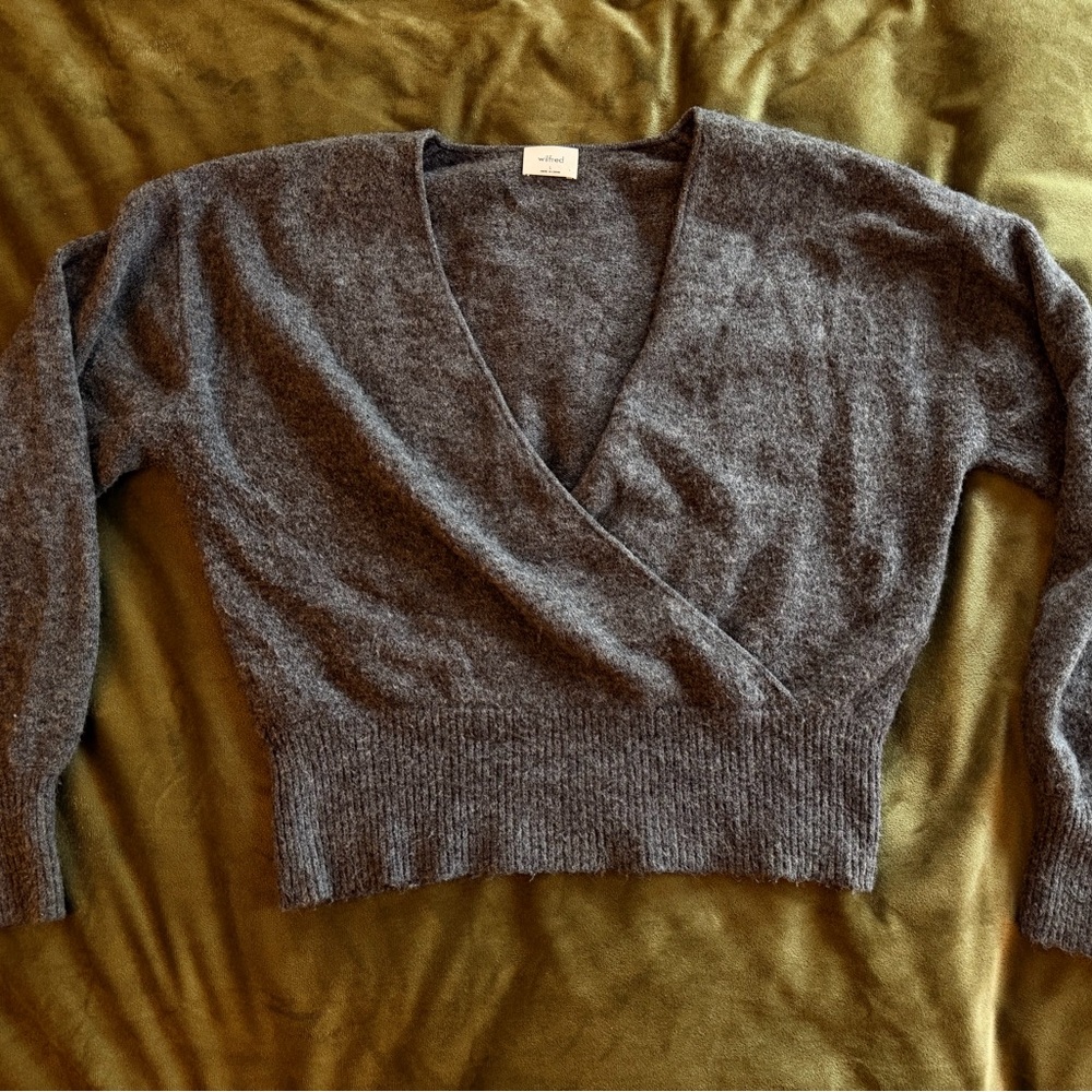 Wilfred Charcoal Gray Wrap V-Neck Sweater